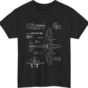 Spitfire Plane Blueprint T-Shirt Aviation WW2 Aircraft Jumper Gift Hoodie Top